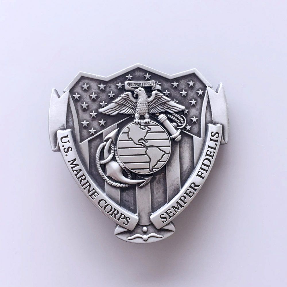 Antique Brushed Silver Style Marine Corps Belt Buckle BUCKLE-3D062AS
