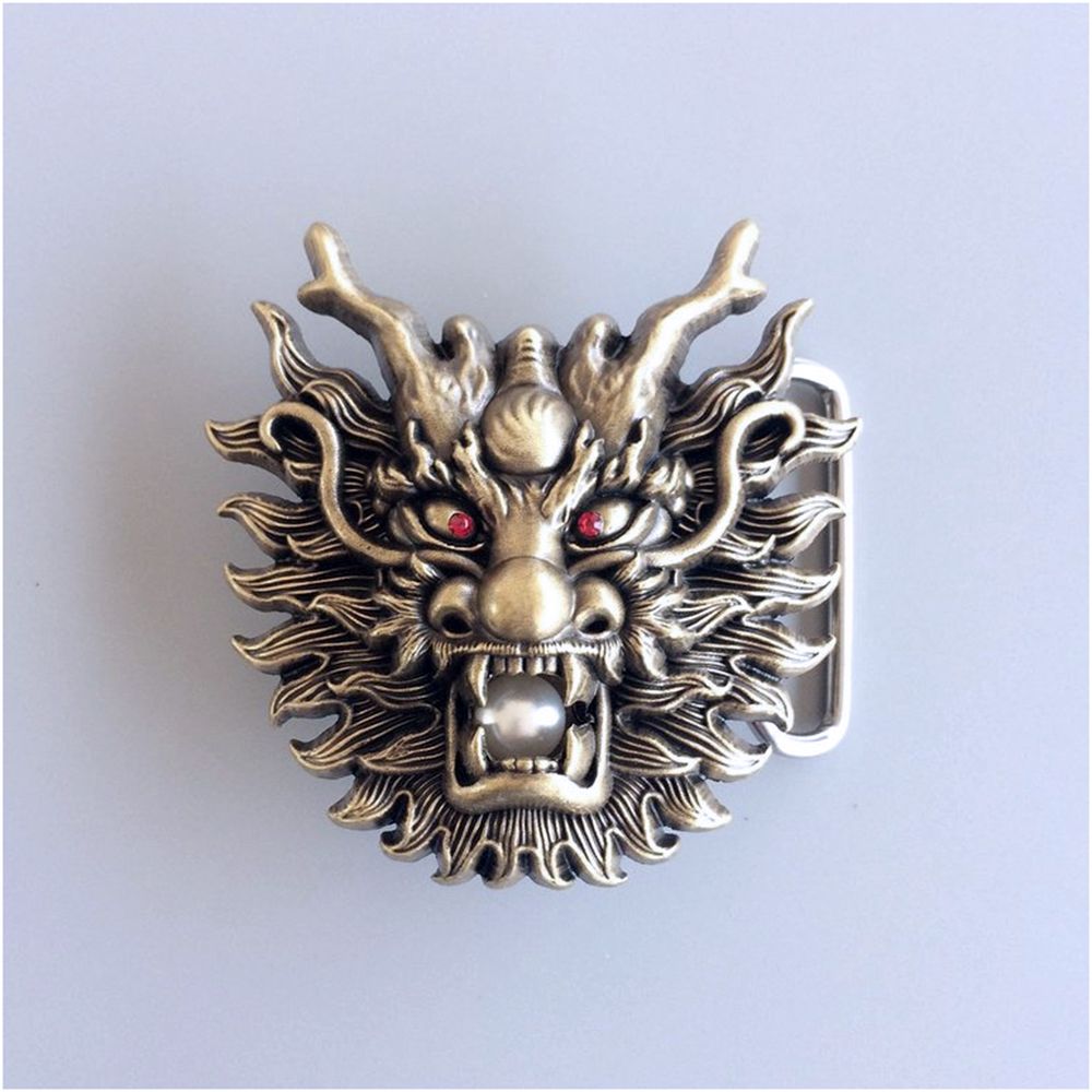 Vintage Bronze Plated Rhinestone Imitate Plastic Peal Dragon Belt Buckle