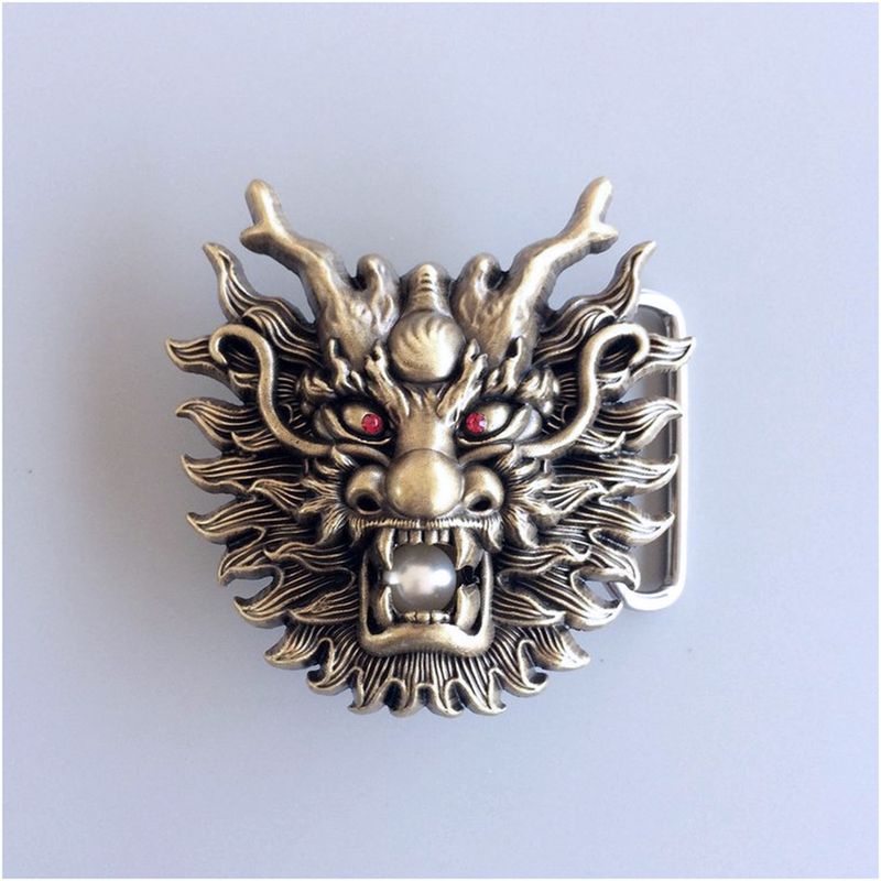 Vintage Bronze Plated Rhinestone Imitate Plastic Peal Dragon Belt Buckle BUCKLE-AN005AB