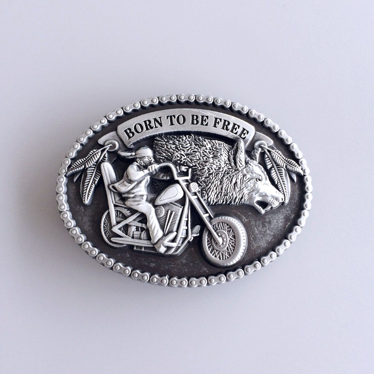 Antique Silver Vintage Without Enamel Wolf Oval Belt Buckle