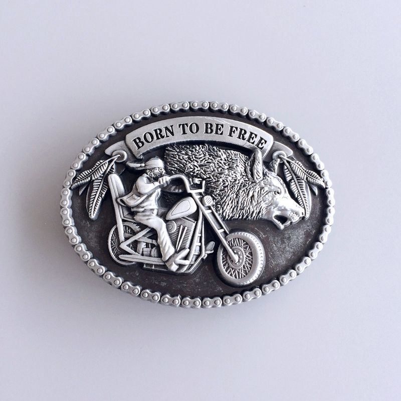 Antique Silver Vintage Without Enamel Wolf Oval Belt Buckle BUCKLE-AT066AS