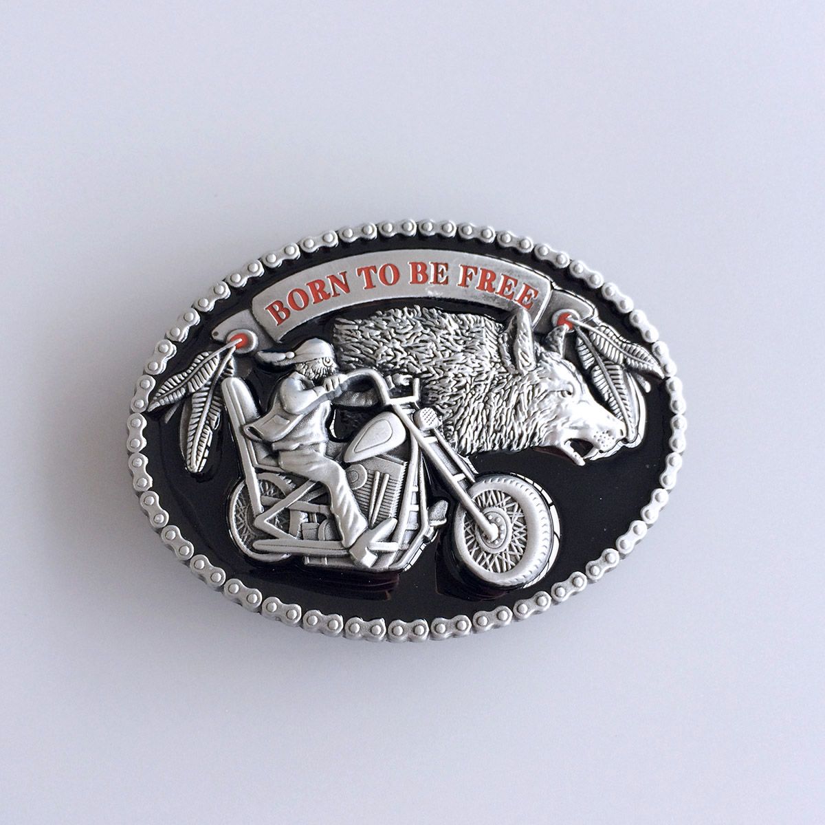 Vintage Style Enamel Wolf Oval Belt Buckle BUCKLE-AT066