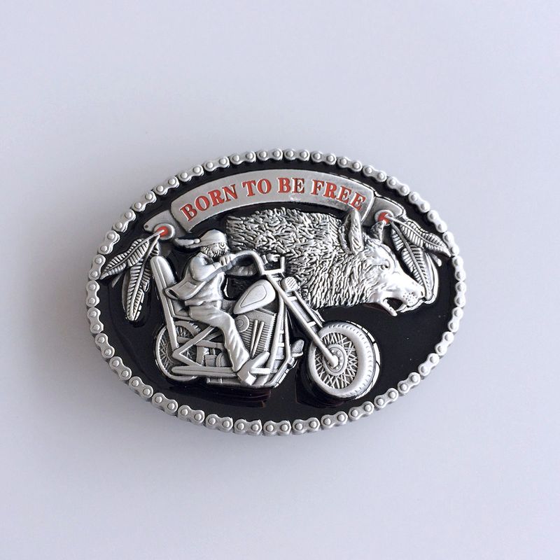 Vintage Style Enamel Wolf Oval Belt Buckle BUCKLE-AT066
