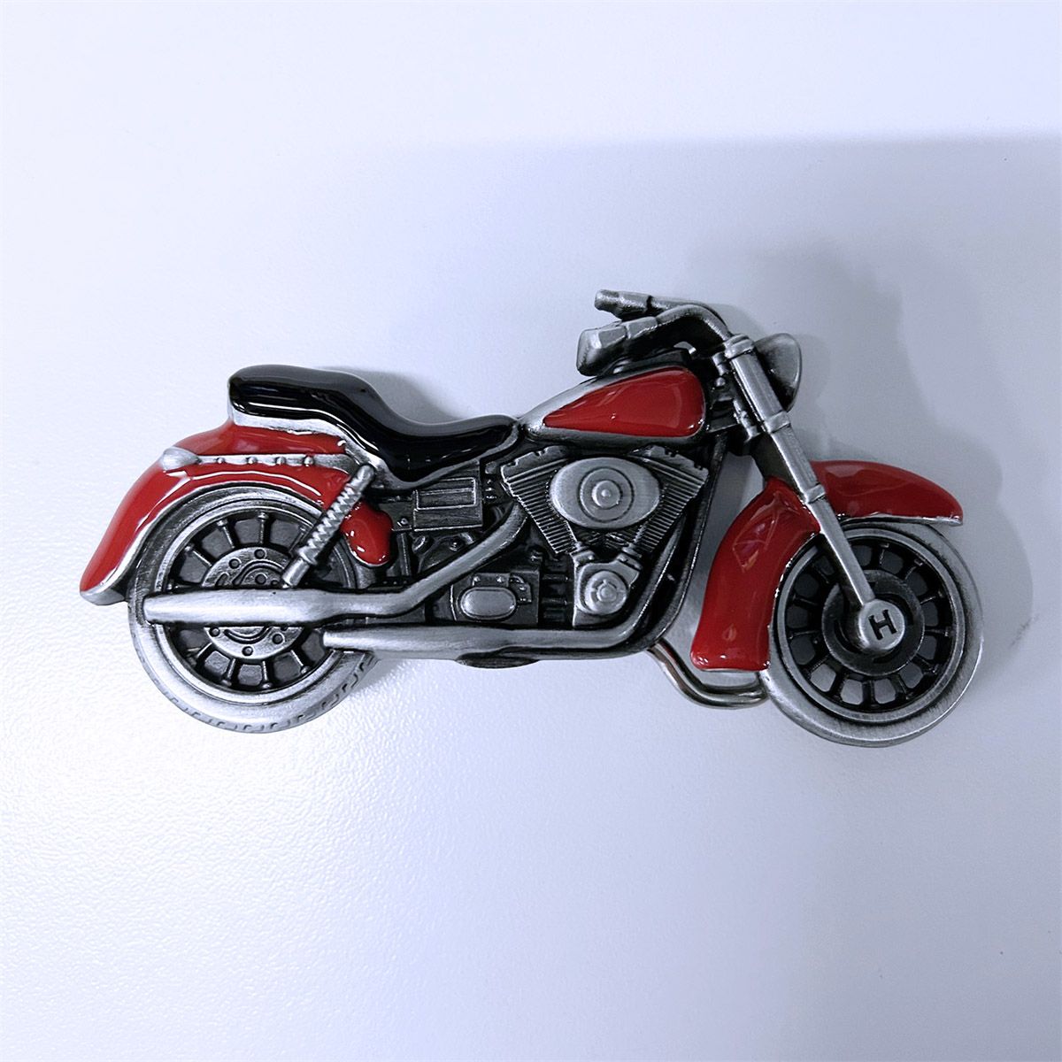 Vintage Red Enamel Heavy Motorcycle Biker Rider Belt Buckle