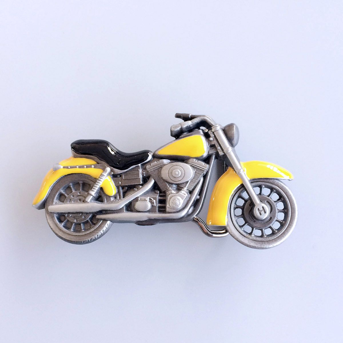 Vintage Yellow Enamel Heavy Motorcycle Biker Rider Belt Buckle