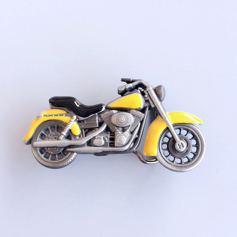 Vintage Yellow Enamel Heavy Motorcycle Biker Rider Belt Buckle BUCKLE-AT058YE