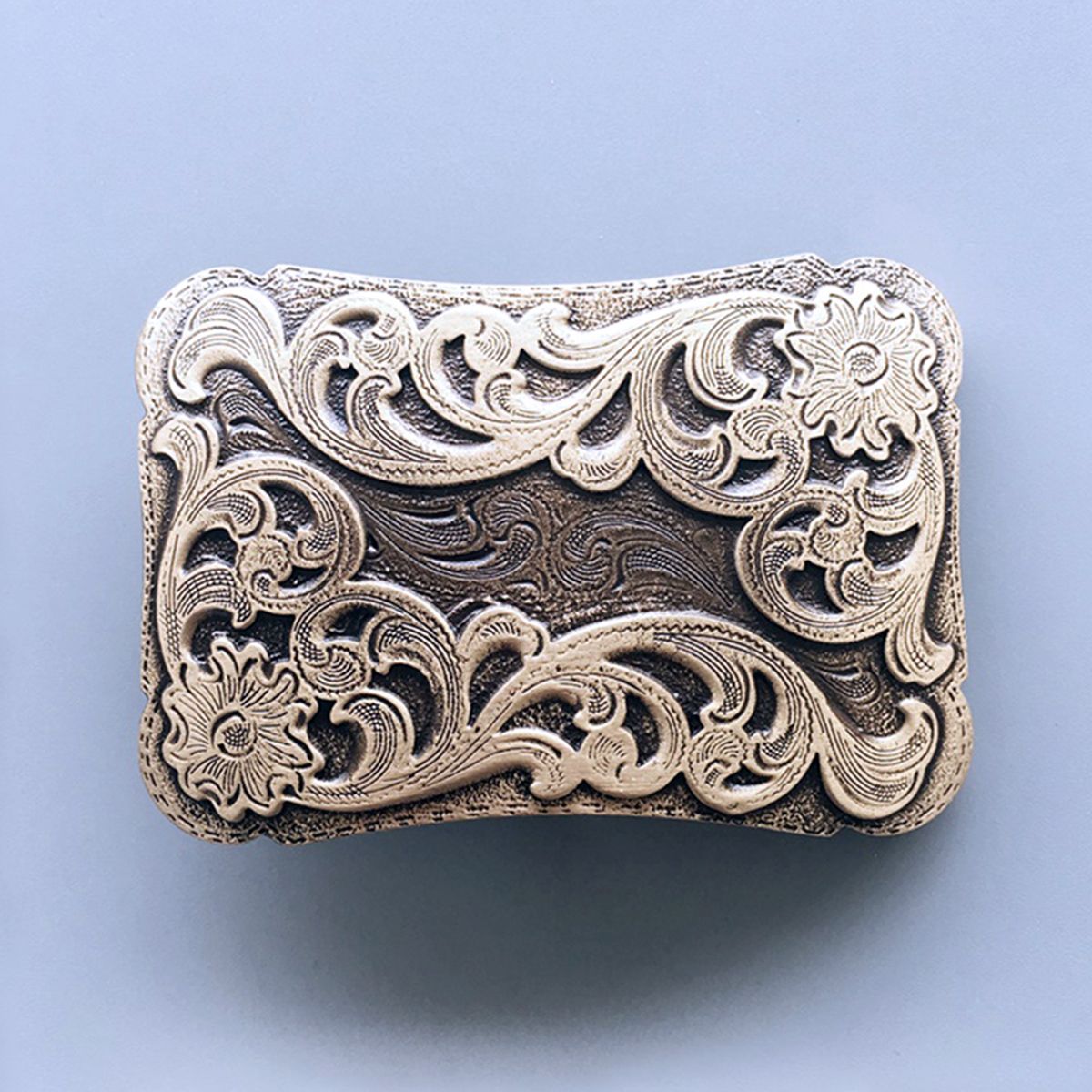 Western Flower Cowboy Cowgirl Solid Brass Belt Buckle
