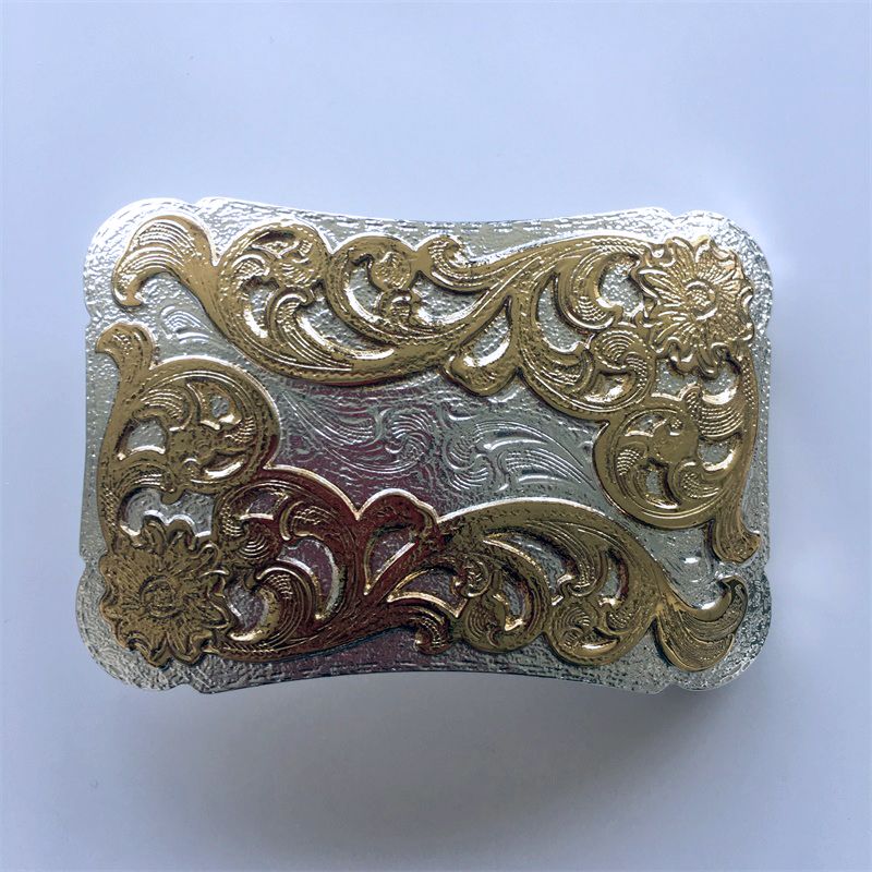 Double Plated Color Western Flower Cowboy Cowgirl Solid Brass Belt Buckle