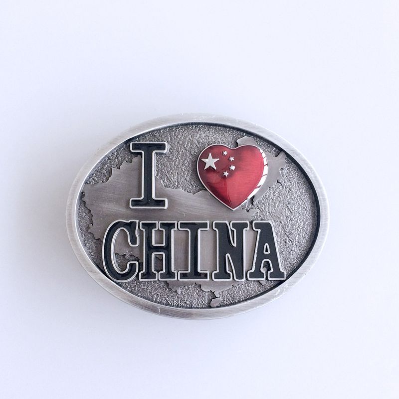 Antique Silver I Love China Chinese Map Flag Oval Belt Buckle BUCKLE-CH002
