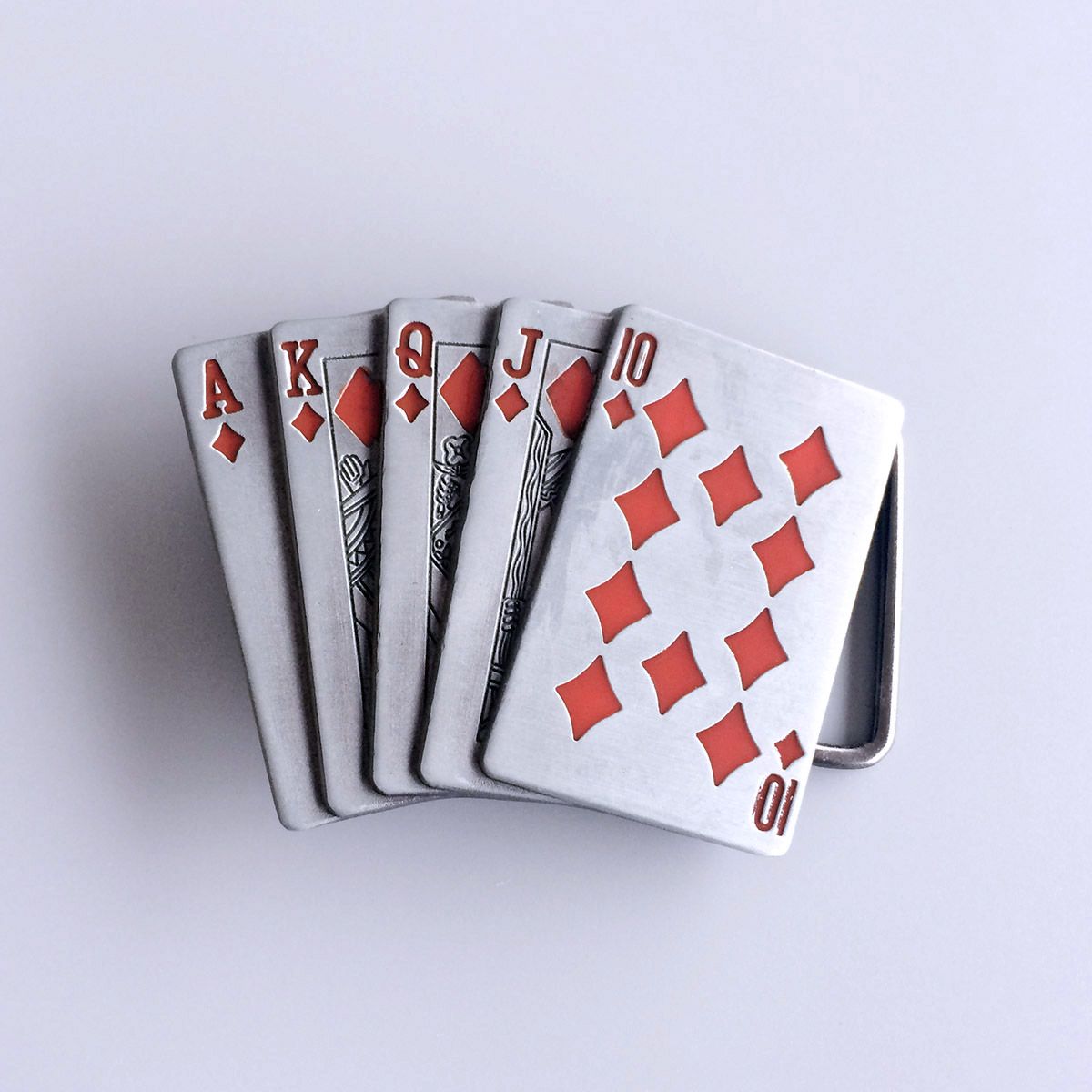 Antique Brushed Silver Red Enamel Belt Buckle