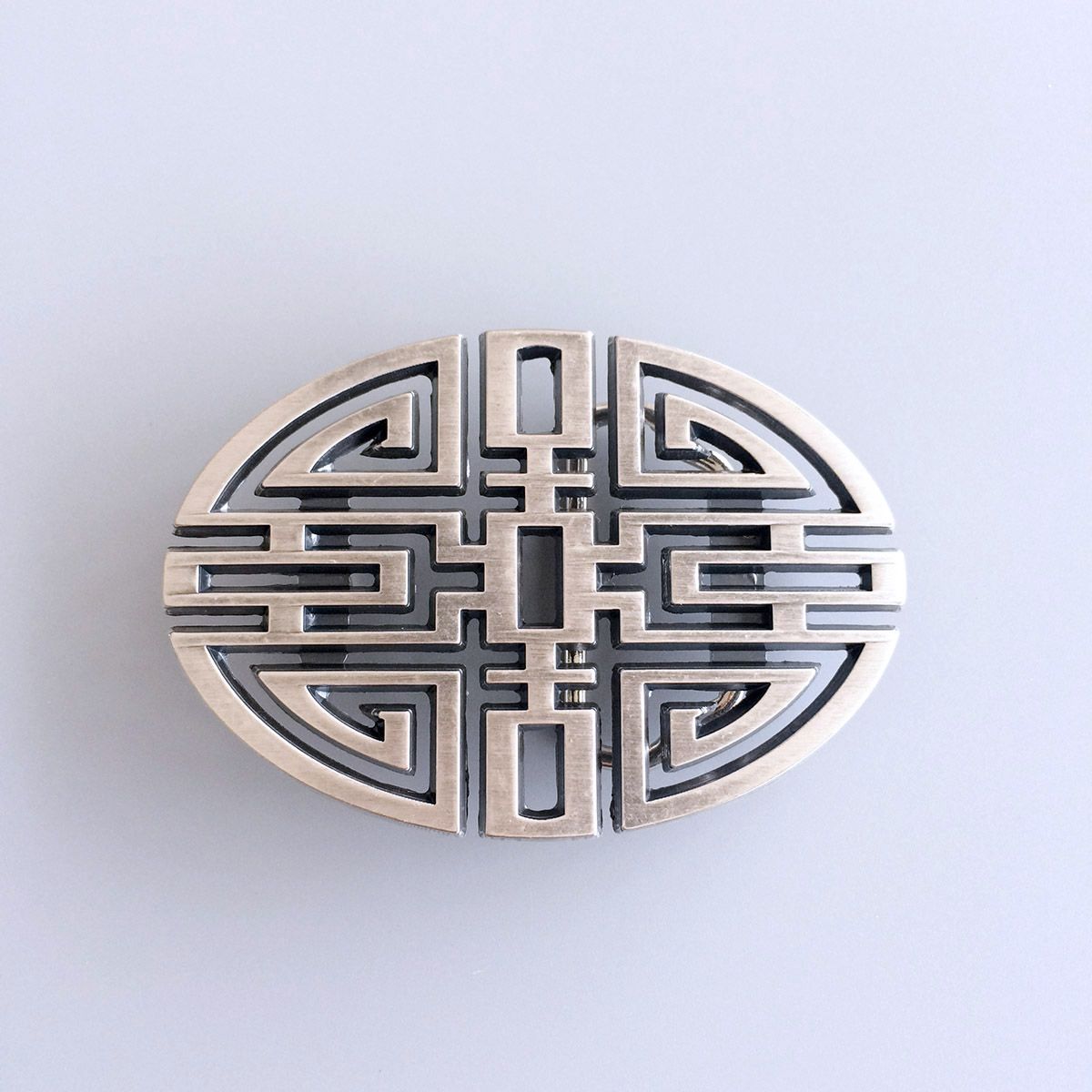Cut Out Vintage Silver Plated Culture Lucky Knot Oval Belt Buckle