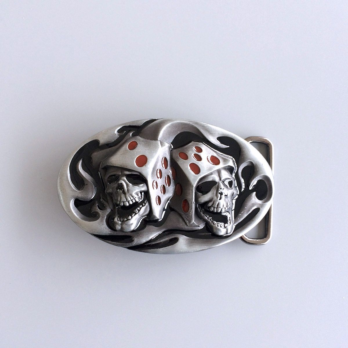 Tattoo Skull Dice Casino Gamble Oval Belt Buckle (With Enamel)