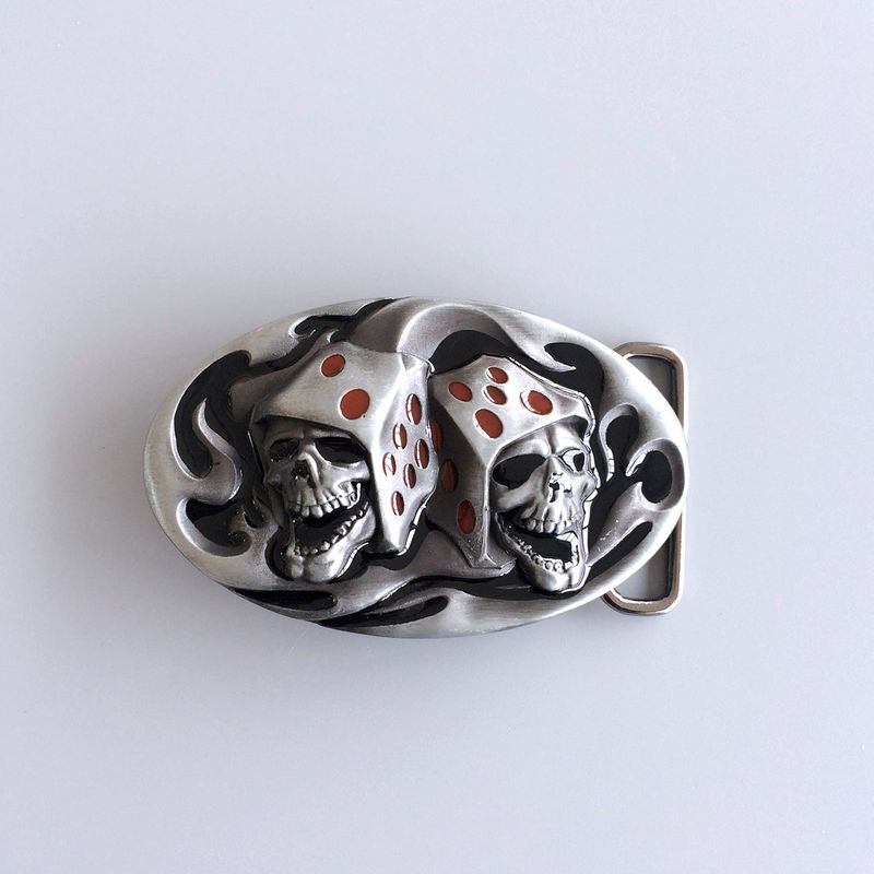 Vintage Style Tattoo Skull Dice Casino Gamble Enamel Oval Belt Buckle BUCKLE-CS038