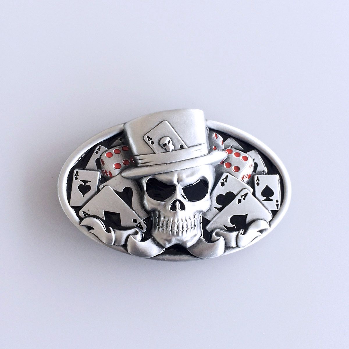 Dice Skull Tattoo Casino Oval Vintage Belt Buckle