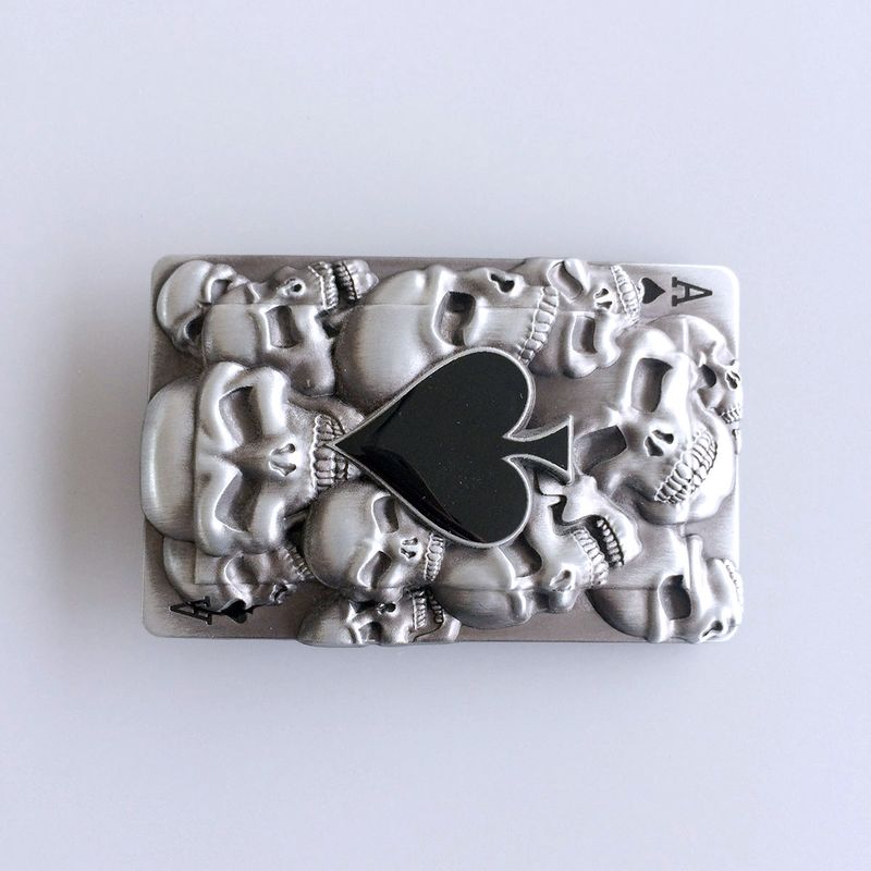 Vintage Style Skulls Spade Enamel Rectangle Belt Buckle BUCKLE-CS040