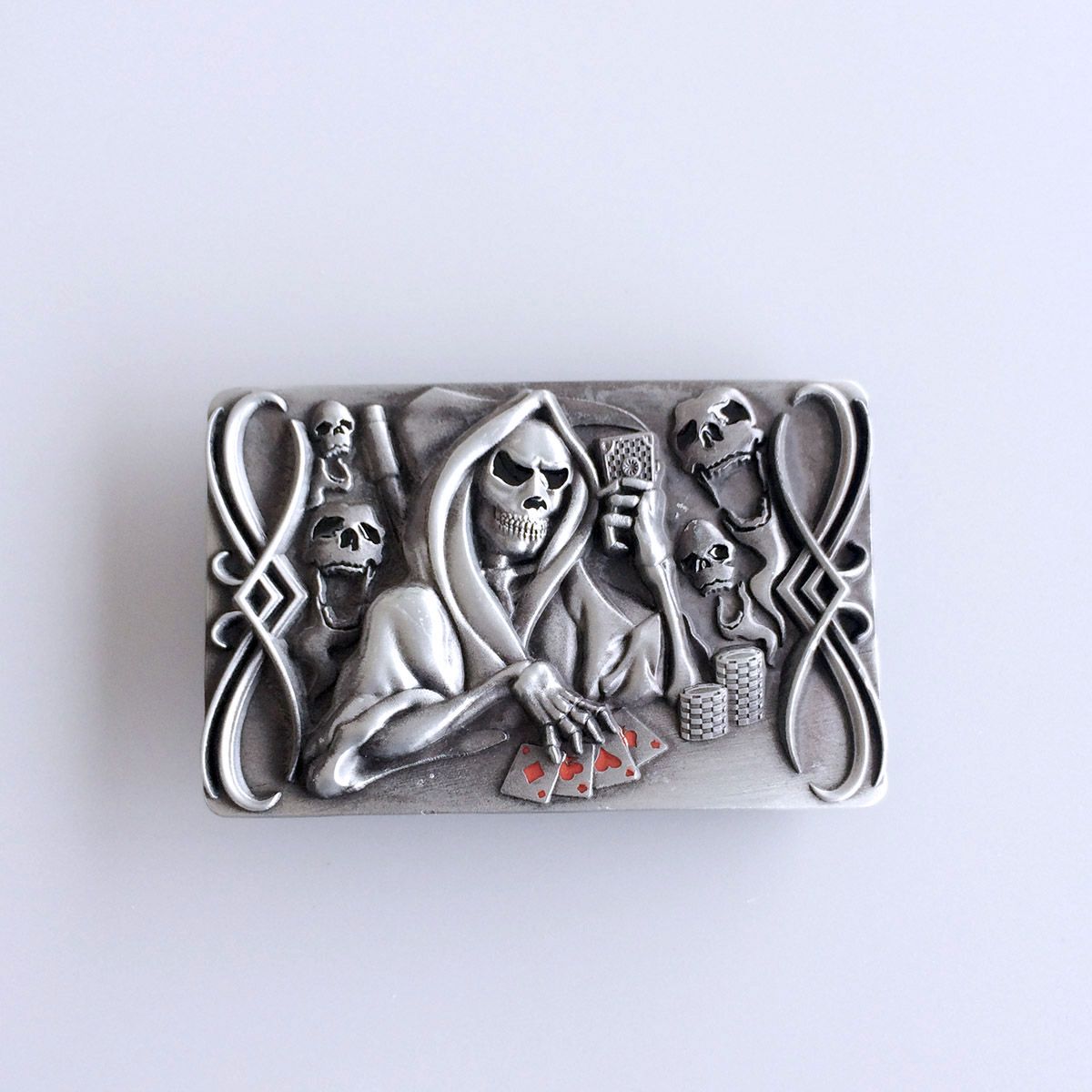 Vintage Tattoo Skull Death Casino Gamble Rectangle Belt Buckle (With Enamel)