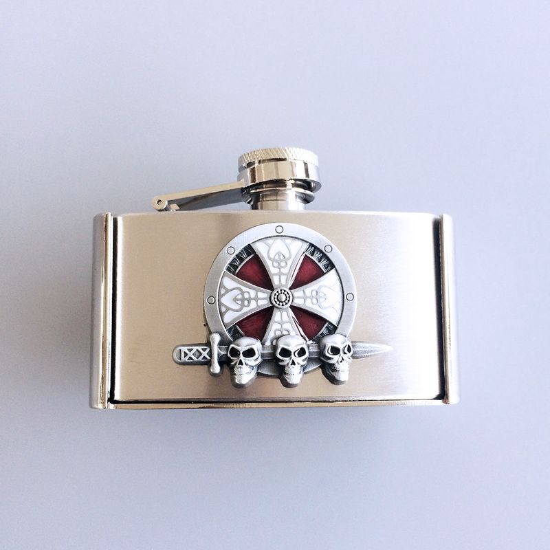 Cross Celtic Knot Three Ounce Stainless Steel Flask Belt Buckle BUCKLE-FL-Celtic