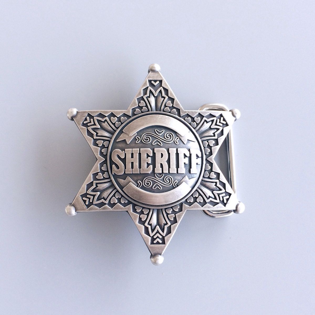 Vintage Silver Plated Western Sheriff Star Belt Buckle