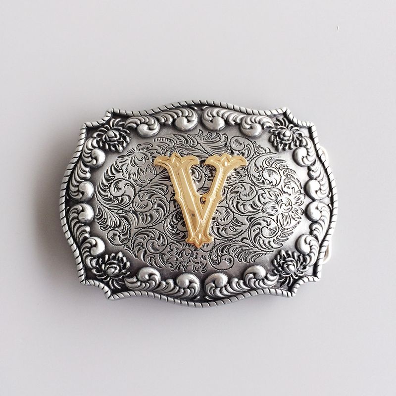 Initial Letter V Cowboy Cowgirl Western Belt Buckle Hebilla