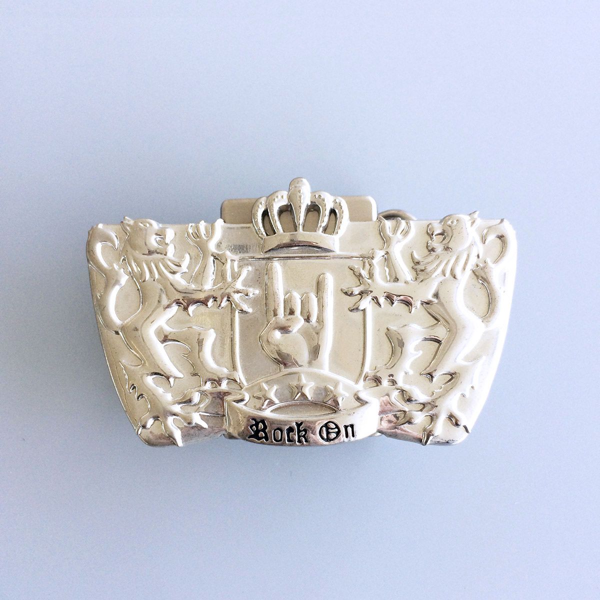 Bright Silver Lions Crown Belt Buckle Boucle