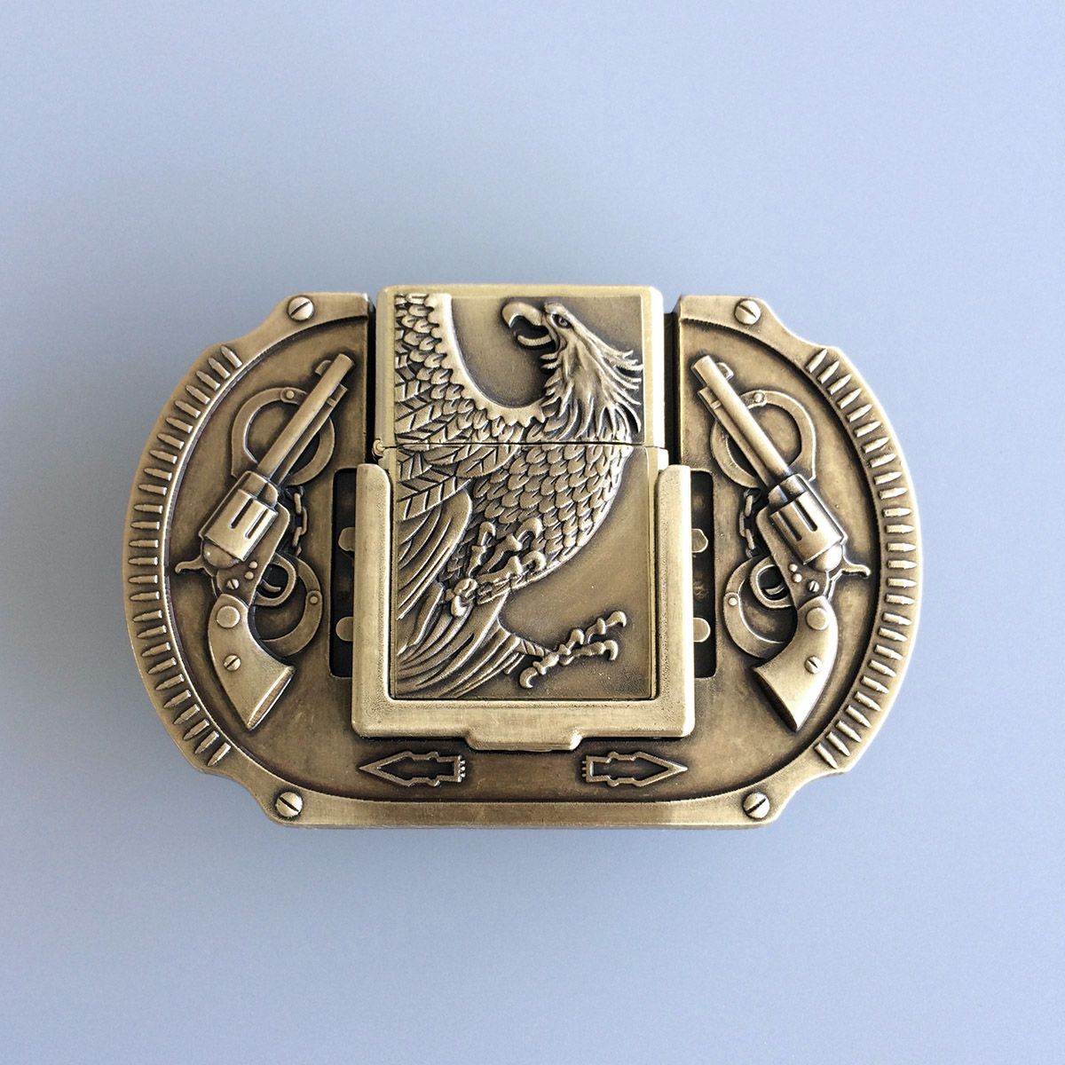 Antique Bronze Plated Eagle Guns Belt Buckle