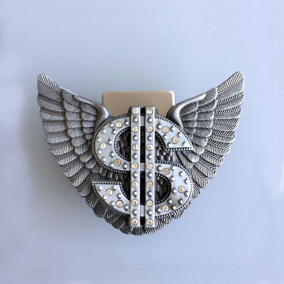 Vintage Rhinestones Angel Wings Dollar Belt Buckle