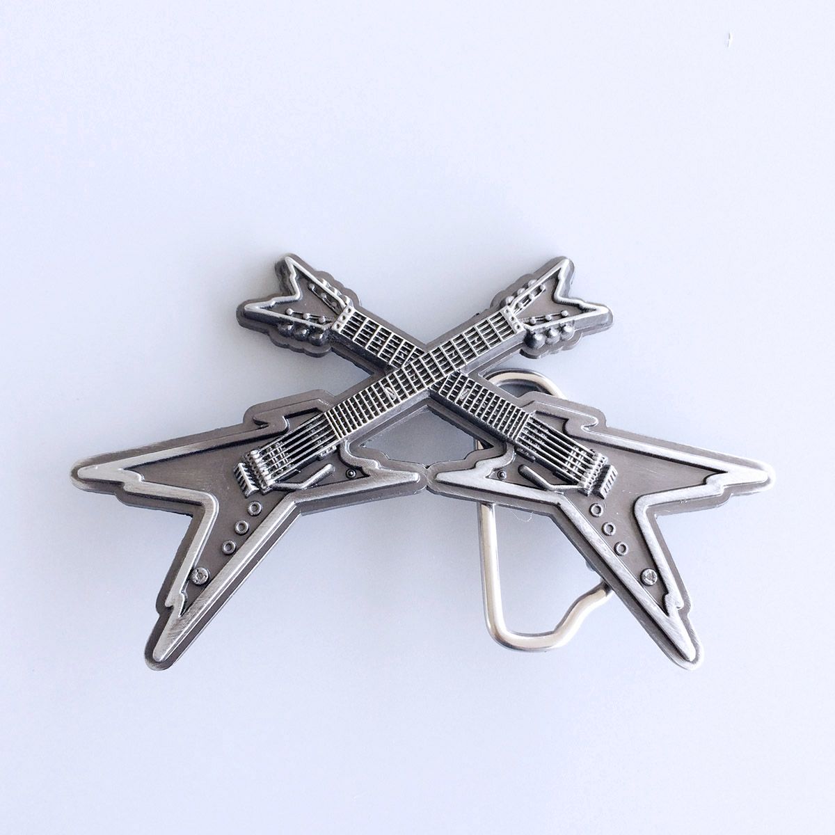 Antique Silver Vintage Style Cross Electric Guitar Belt Buckle