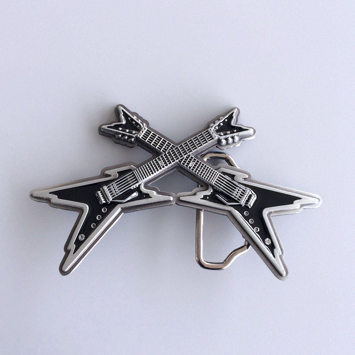 Vintage Black Enamel Cross Electric Guitar Belt Buckle BUCKLE-MU061BK