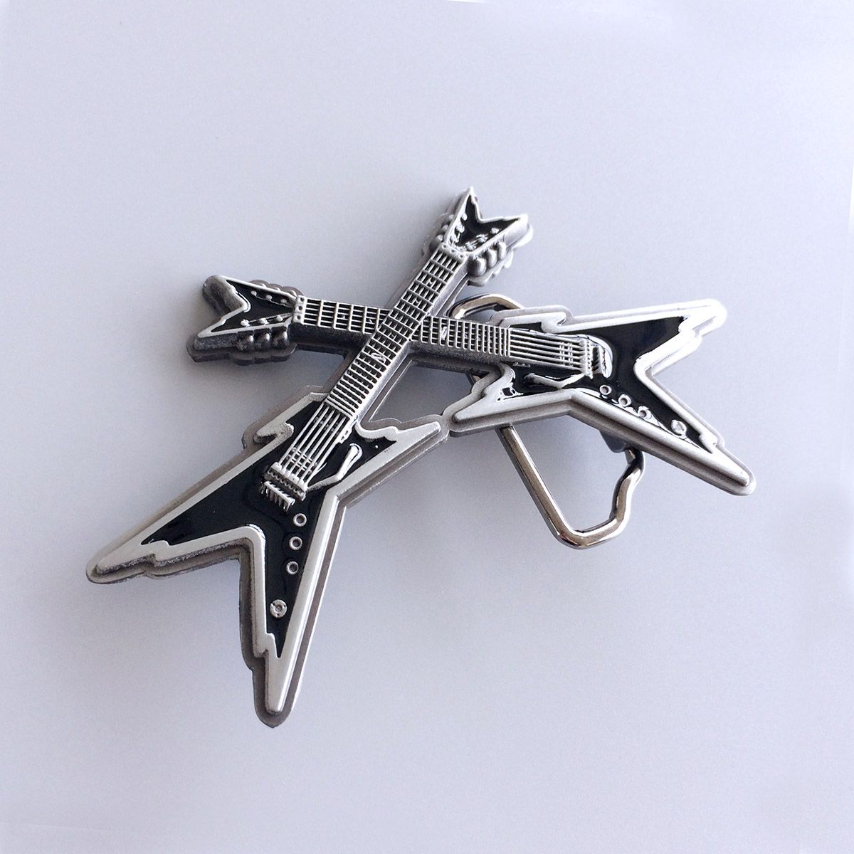 Vintage Black Enamel Cross Electric Guitar Belt Buckle