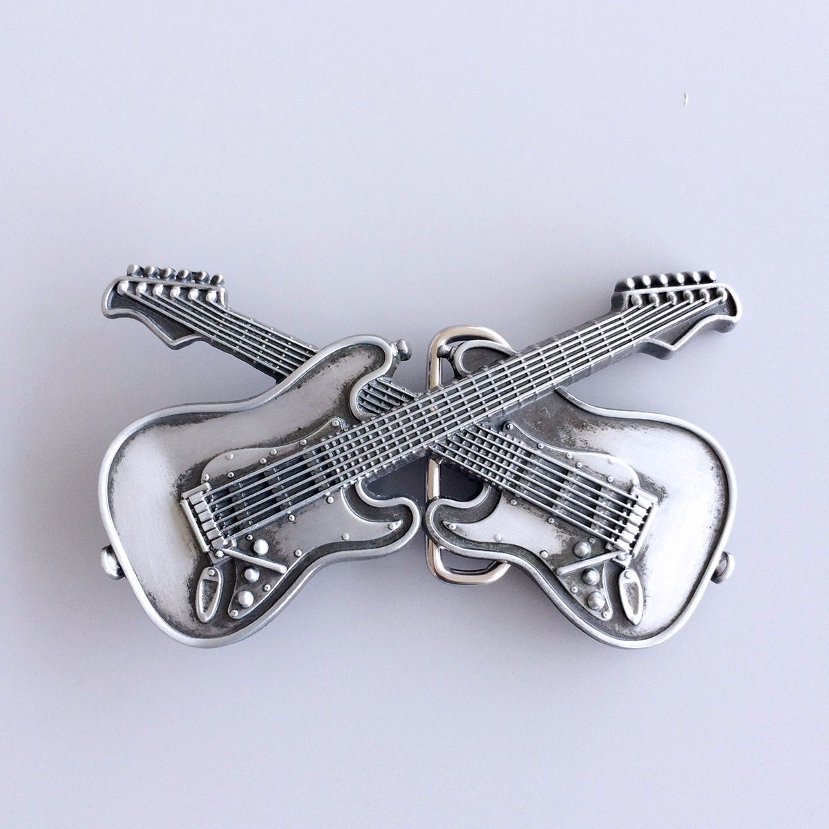 Vintage Cross Double Guitars Music Belt Buckle