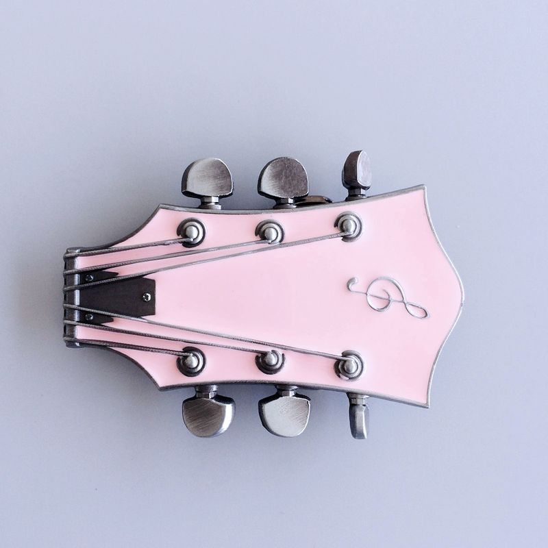 Vintage Style Pink Enamel Guitar Music Belt Buckle BUCKLE-MU044PK
