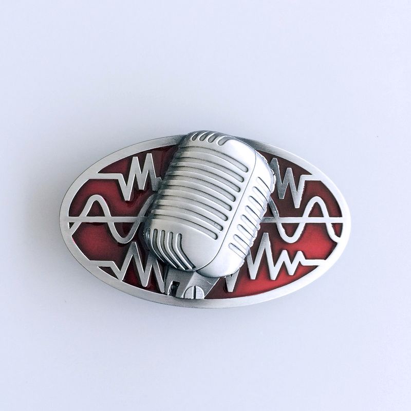Vintage Red Enamel Microphone Music Oval Belt Buckle BUCKLE-MU072RD