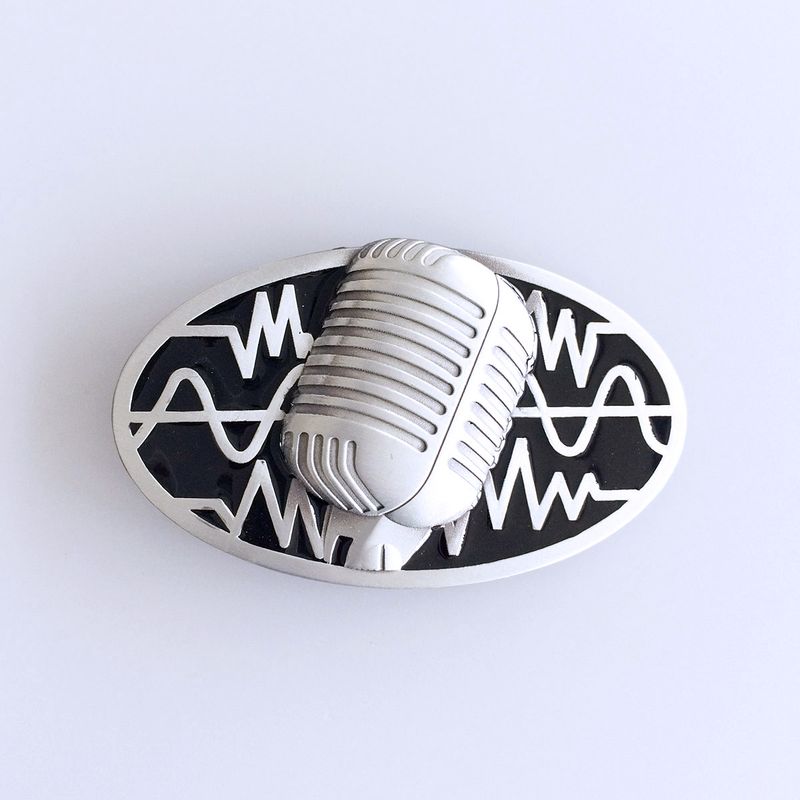 Vintage Black Enamel Microphone Music Oval Belt Buckle BUCKLE-MU072BK