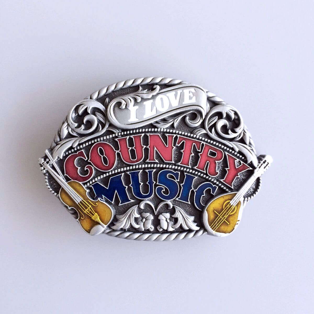 Vintage Enamel I Love Western Country Music Belt Buckle