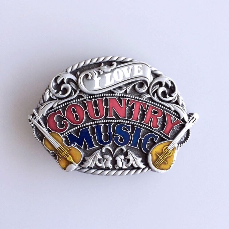 Vintage Enamel I Love Western Country Music Belt Buckle BUCKLE-MU096