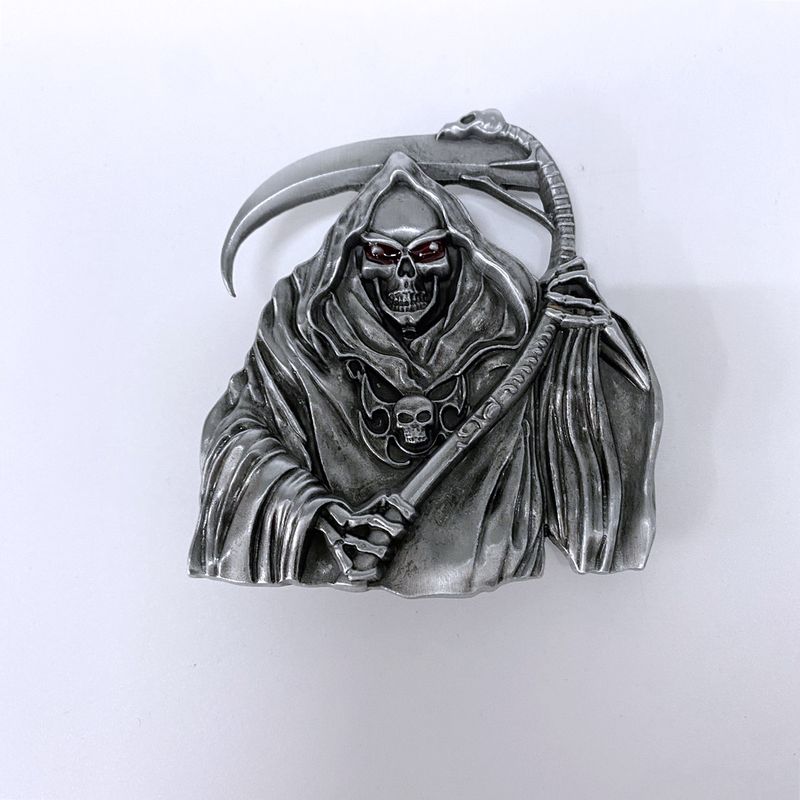 Red Enamel Grim Reaper Skull Belt Buckle BUCKLE-SK010RD