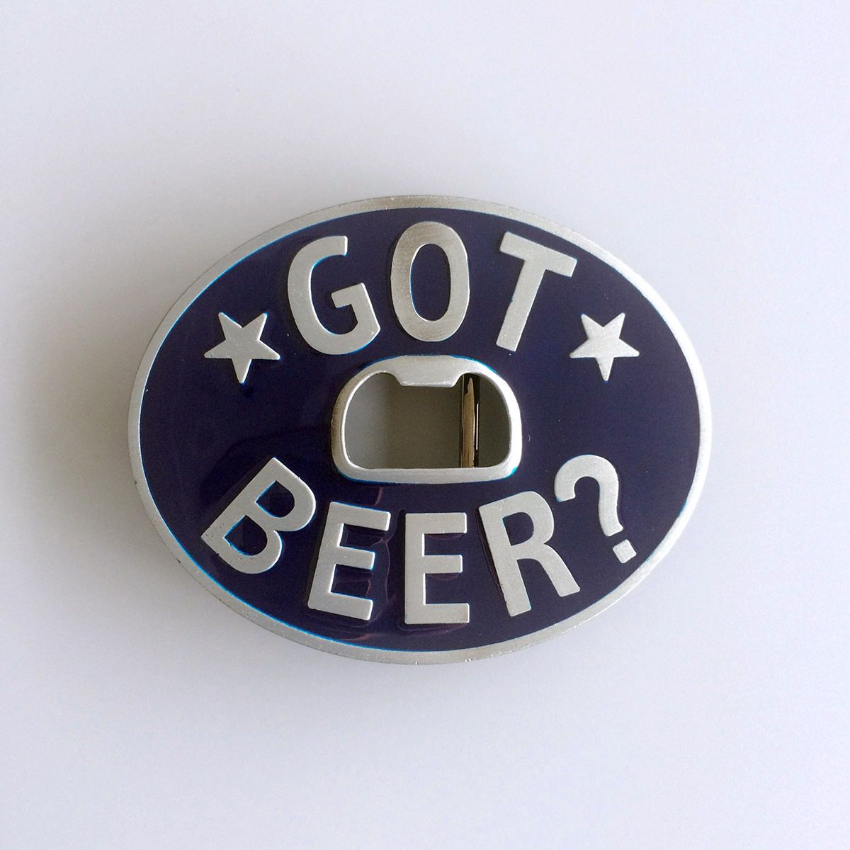Vintage Oval Blue Enamel Got Beer Bottle Opener Belt Buckle