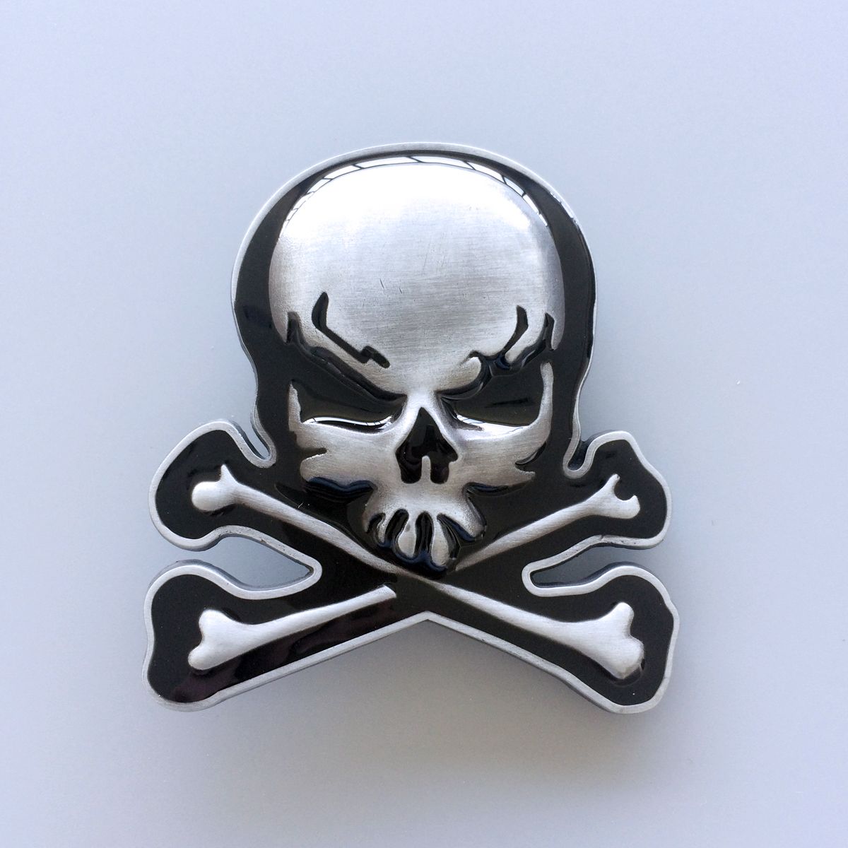 Vintage Black Enamel Skull With Bones Belt Buckle