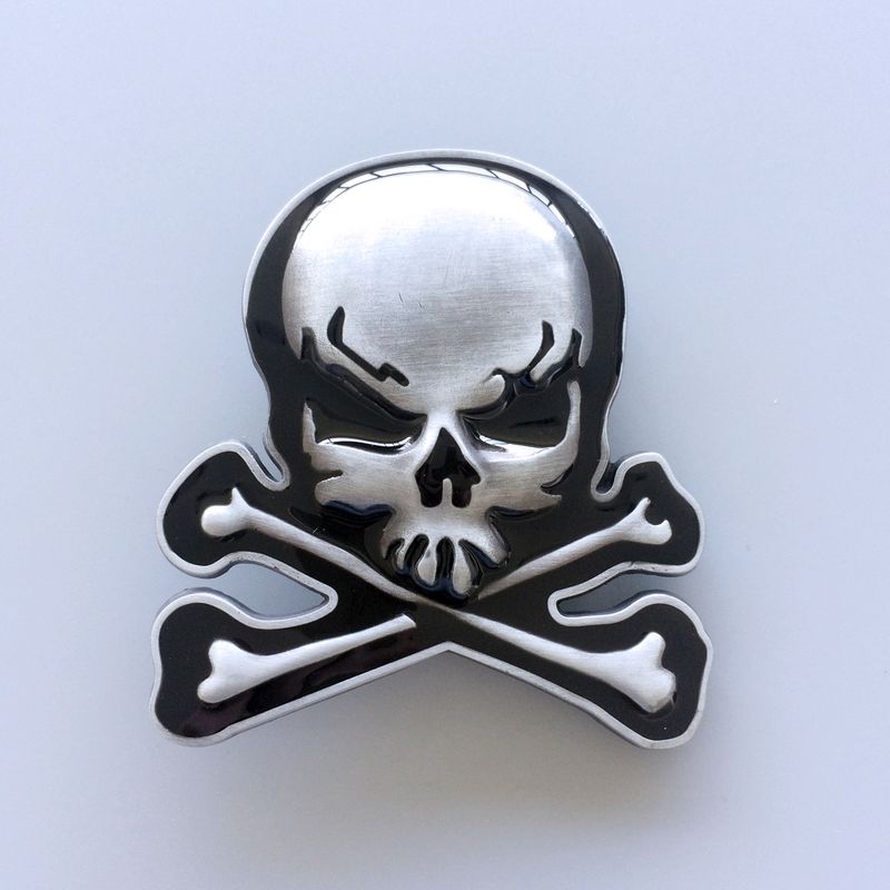 Vintage Black Enamel Skull With Bones Belt Buckle BUCKLE-SK013BK