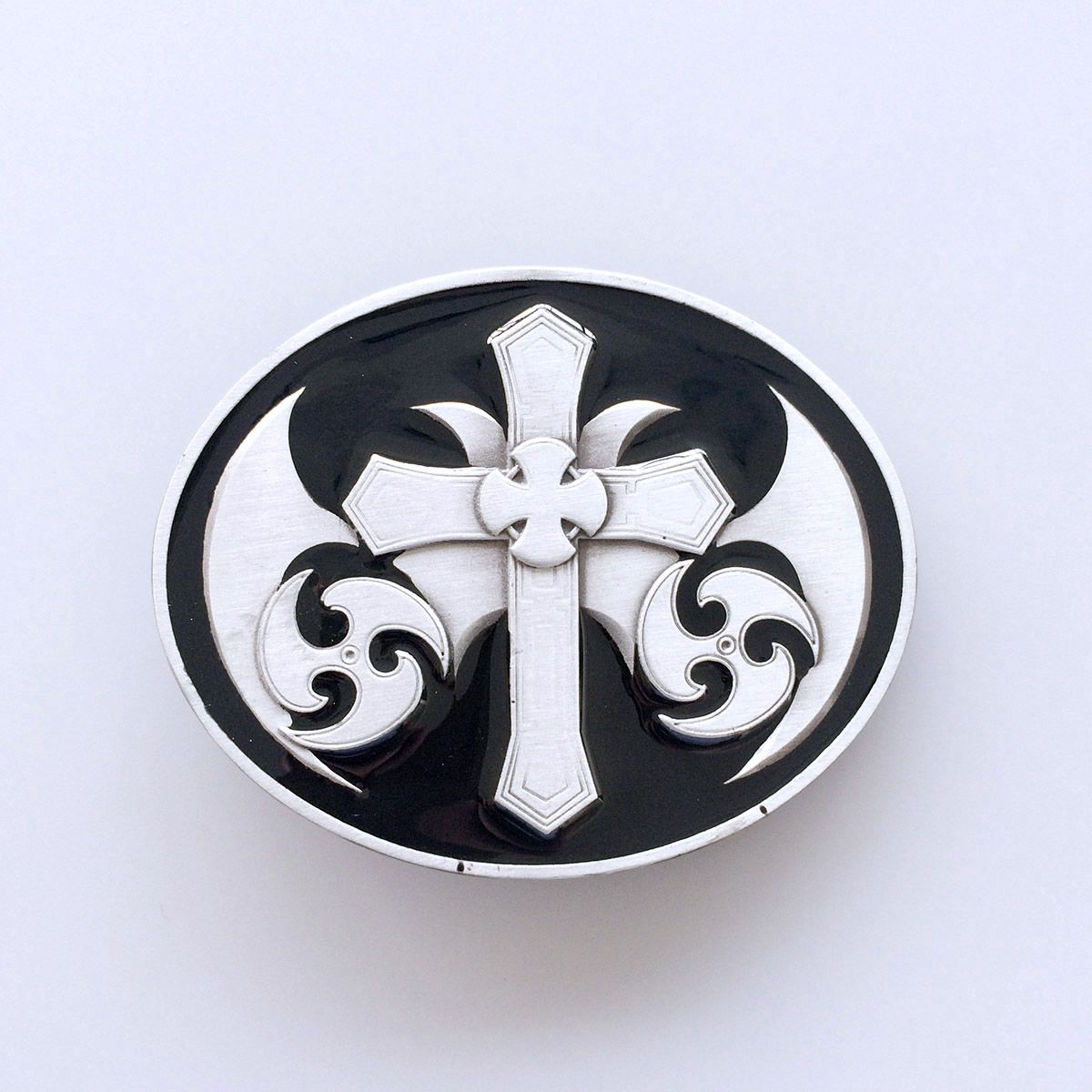 Black Enamel Vintage Celtic Cross Oval Belt Buckle