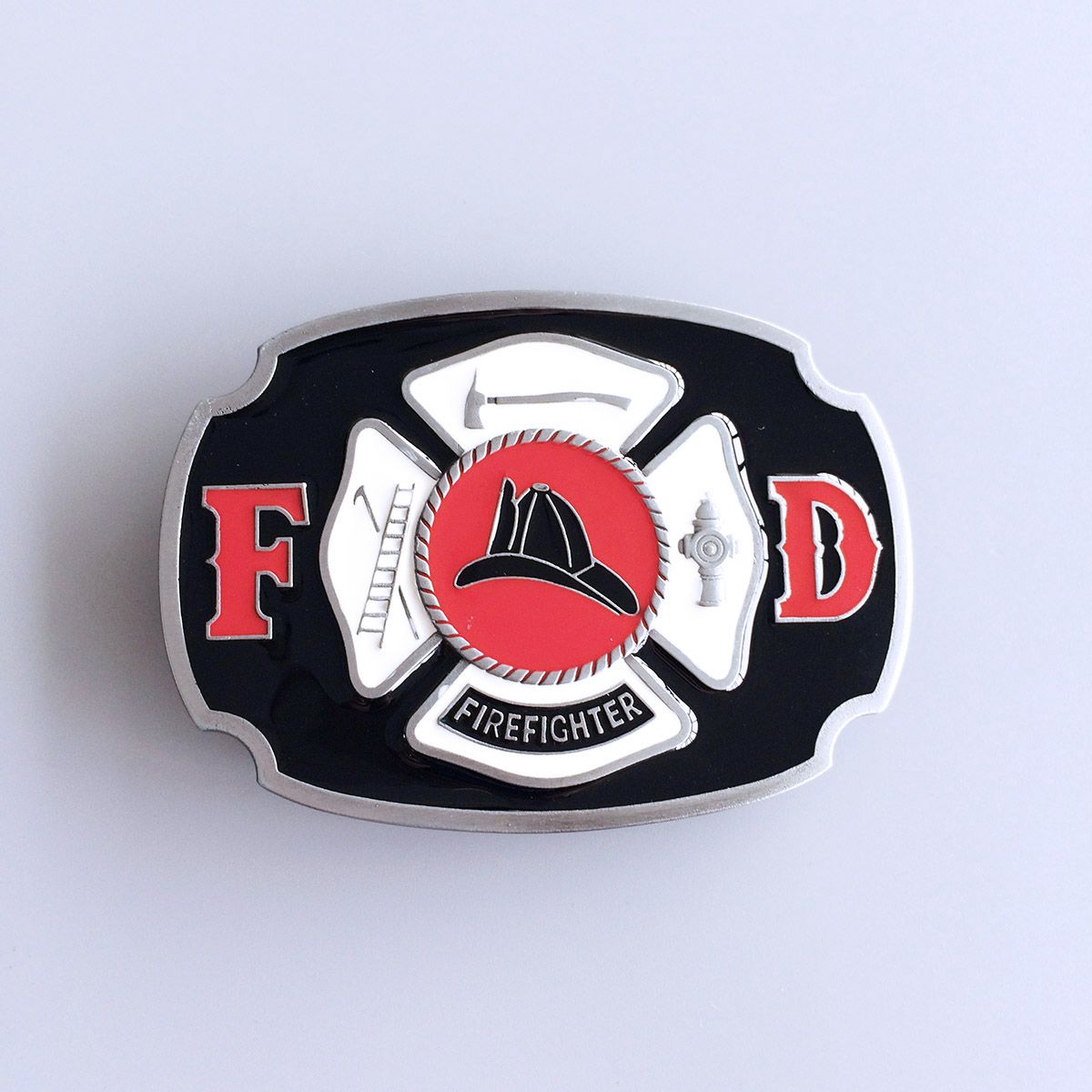 Vintage Enamel Fire Hero Firefighter FD Belt Buckle