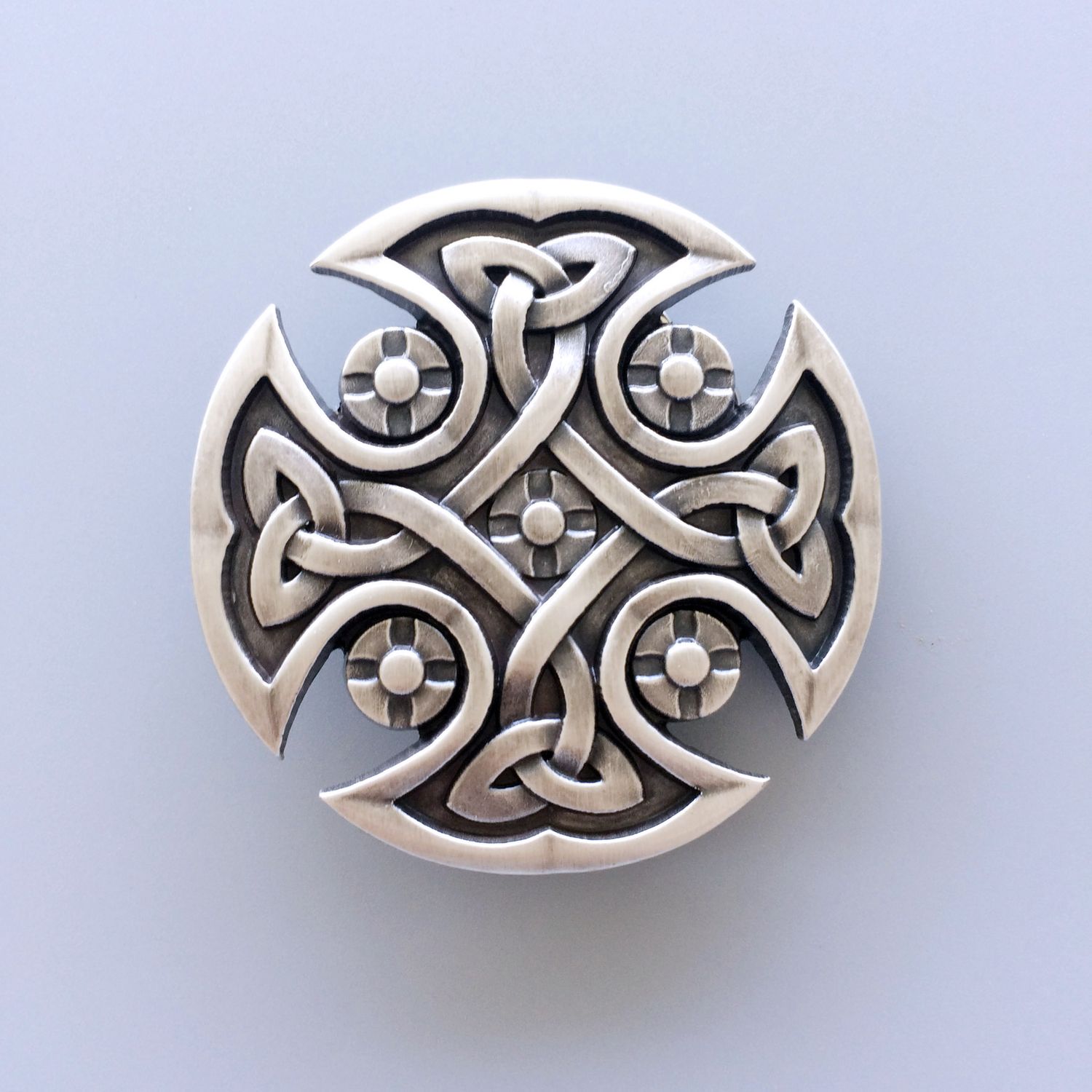Vintage Silver Plated Celtic Knot Cross Belt Buckle