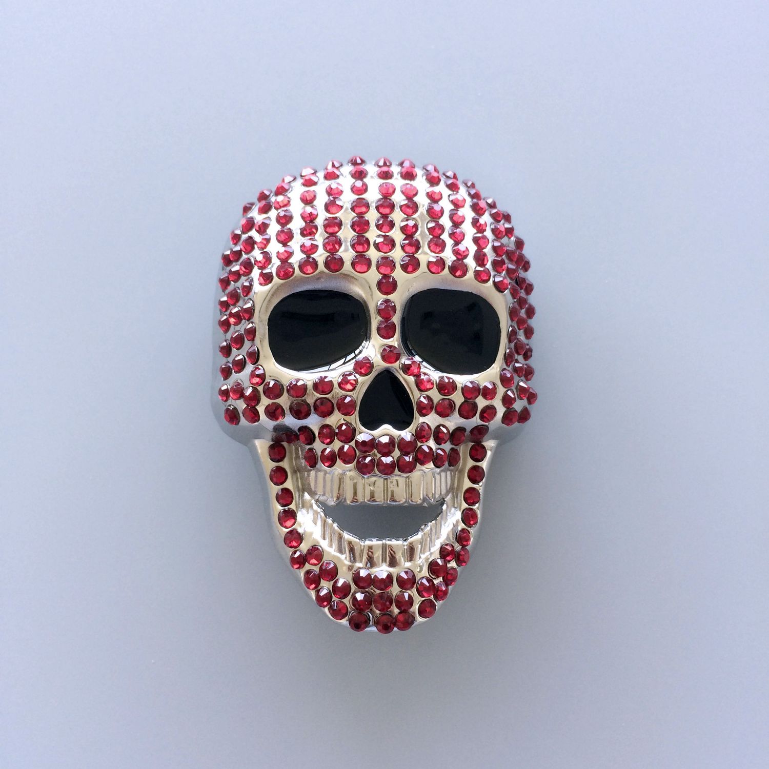 Red Rhinestones Skull Bling Bling Belt Buckle