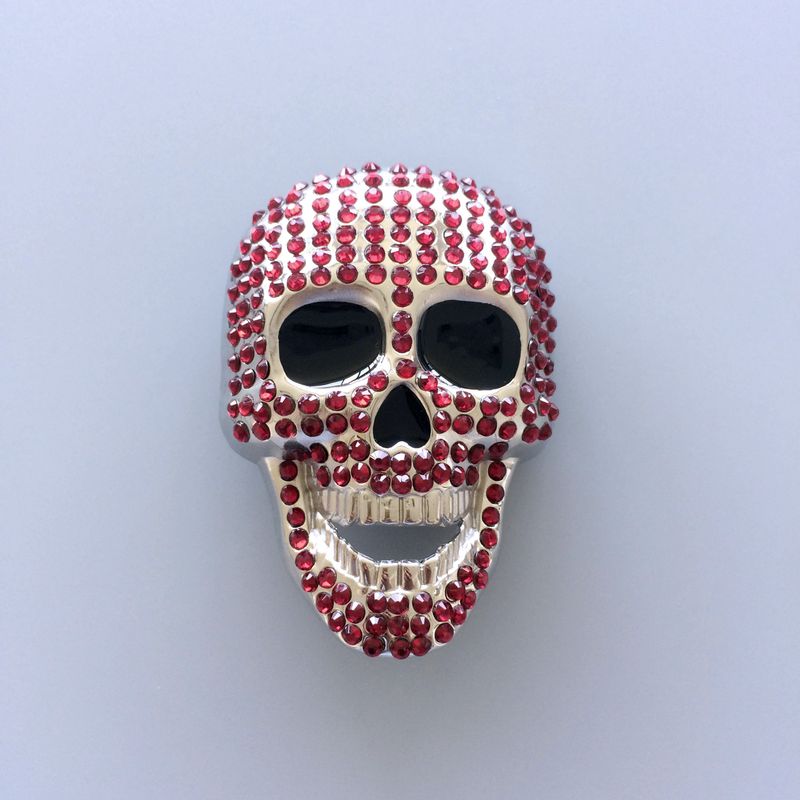 Red Rhinestones Skull Bling Bling Belt Buckle BUCKLE-SK021RD