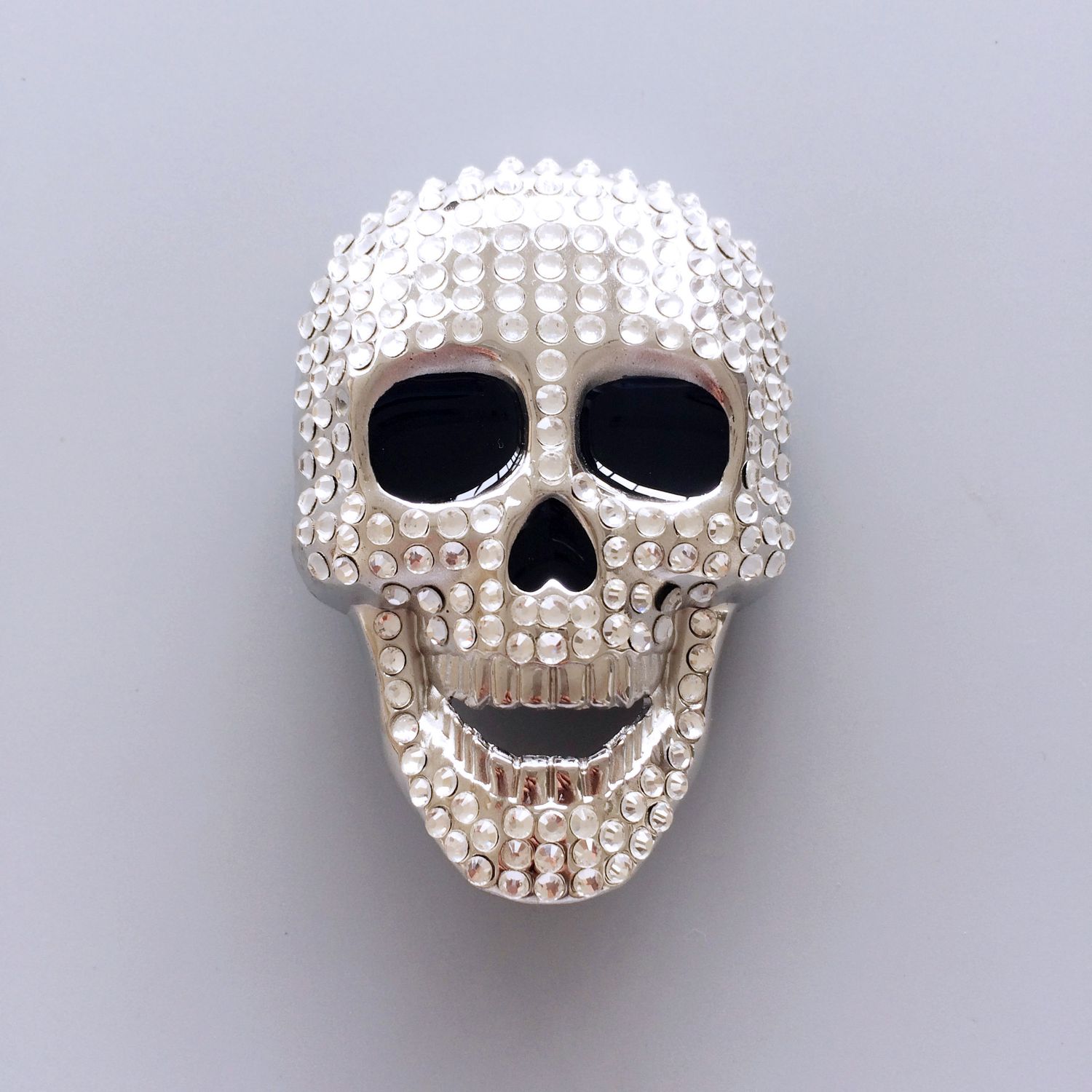 Clear Rhinestones Skull Bling Bling Belt Buckle