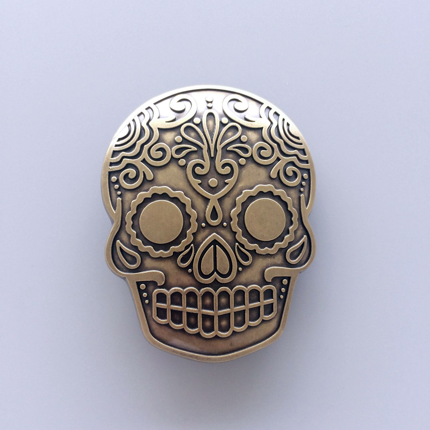 Vintage Bronze Plated Tattoo Skull Belt Buckle Boucle