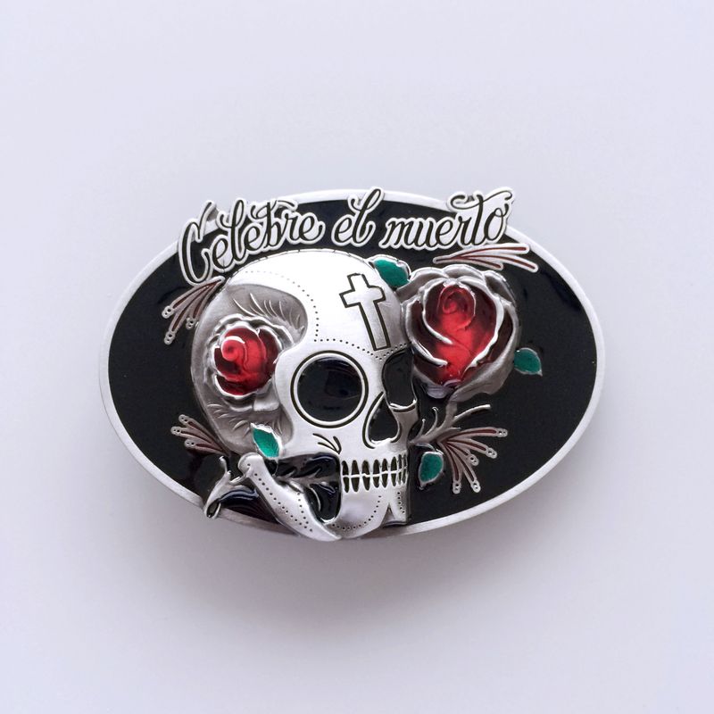 Vintage Oval Tattoo Rose Flower Skull Wedding Belt Buckle BUCKLE-SK035
