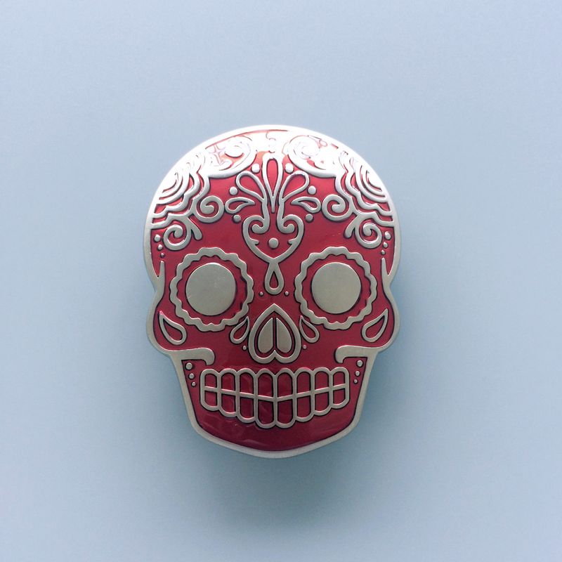 Red Enamel Matter Silver Plated Tattoo Skull Belt Buckle BUCKLE-SK027RD