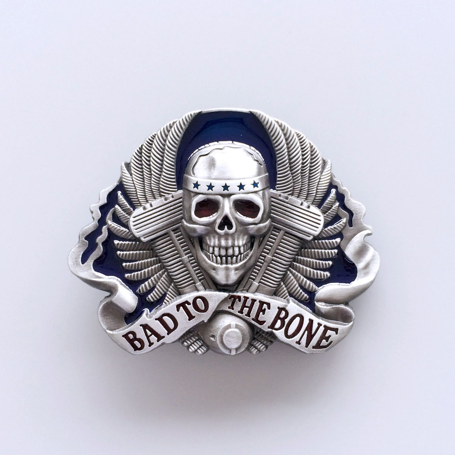 Antique Silver Motorcycle Skull Biker Rider Belt Buckle