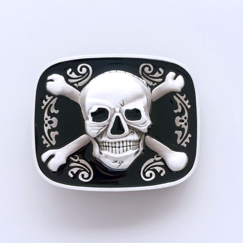 Vintage Style Black Enamel Skull Bones Pirate Rectangle Belt Buckle BUCKLE-SK039BK